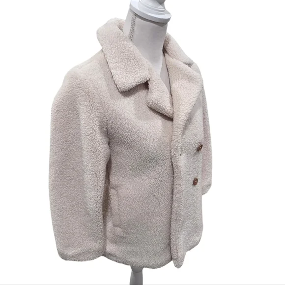 MANGO Faux Shearling Girl Coat Ivory Size 9 - Picture 3 of 6